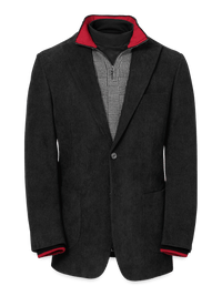 Corduroy Single Breasted Peak Lapel Suit Jacket - Black