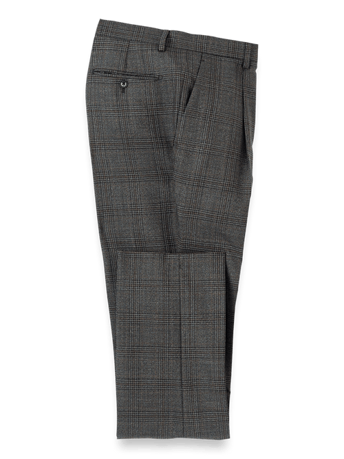 Wool Plaid Single Pleat Suit Pants - Charcoal