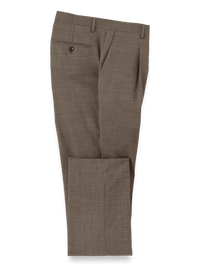 Wool Stretch Micro Check Single Pleat Suit Pants - Light Brown