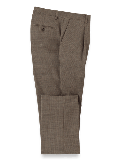 Wool Stretch Micro Check Single Pleat Suit Pants - Light Brown