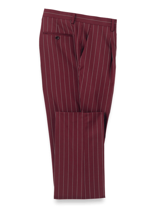 Wool Stretch Stripe Single Pleat Suit Pants - Burgundy