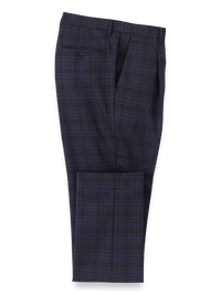 Wool Stretch Plaid Single Pleat Suit Pants - Brown/navy