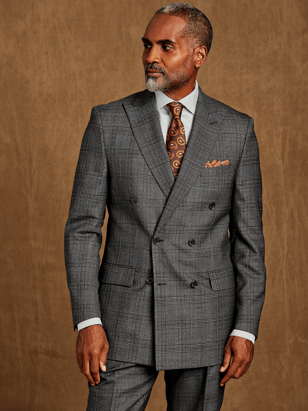 Alternate Image of Wool Plaid Double Breasted Peak Lapel Suit Jacket-7