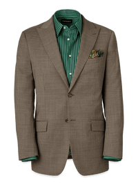 Wool Stretch Micro Check Peak Lapel Suit Jacket - Light Brown