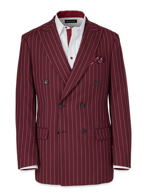 Wool Stretch Stripe Double Breasted Suit Jacket - Burgundy