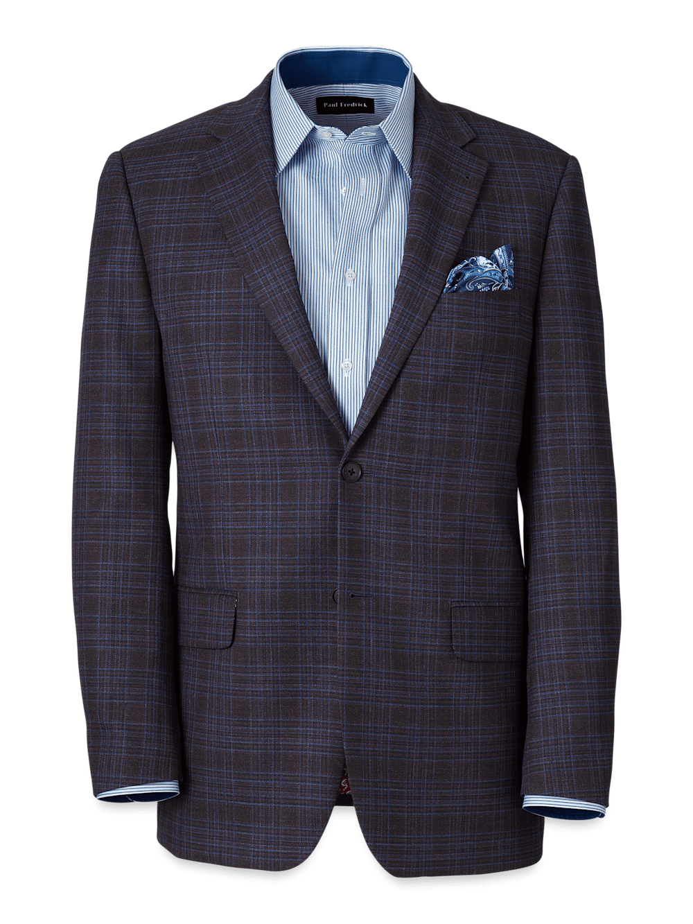 Product Image of Wool Stretch Plaid Single Breasted Suit Jacket-Brown/Navy
