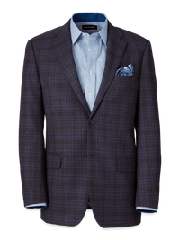Wool Stretch Plaid Single Breasted Suit Jacket - Brown/navy