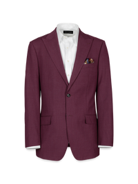 Wool Stretch Bengaline Peak Lapel Suit Jacket - Plum