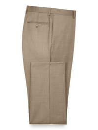 Classic Fit Sharkskin Flat Front Suit Pants - Tan
