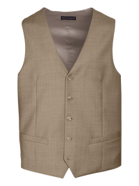 Classic Fit Sharkskin No Lapel Suit Vest - Tan
