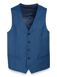 Classic Fit Sharkskin No Lapel Suit Vest - Slate Blue