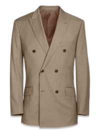 Classic Fit Sharkskin Double Breasted Peak Lapel Suit Jacket - Tan