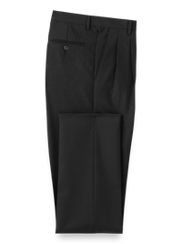 Wool Stretch Bengaline Pleated Suit Pants - Black