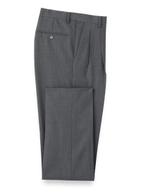 Wool Stretch Bengaline Pleated Suit Pants - Grey