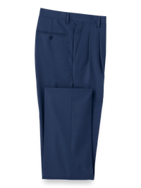 Wool Stretch Bengaline Pleated Suit Pants - Blue