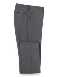 Wool Stretch Bengaline Flat Front Suit Pants - Grey