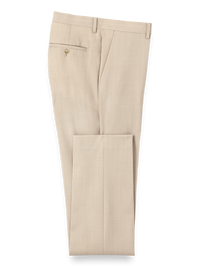 Wool Stretch Bengaline Flat Front Suit Pants - Light Tan