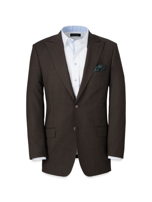 Wool Stretch Bengaline Peak Lapel Suit Jacket - Dark Brown