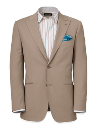 Wool Stretch Bengaline Peak Lapel Suit Jacket - Light Tan