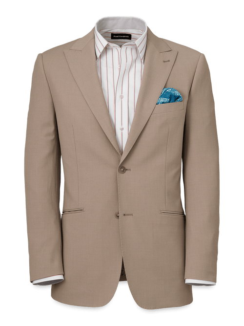Wool Stretch Bengaline Peak Lapel Suit Jacket - Light Tan
