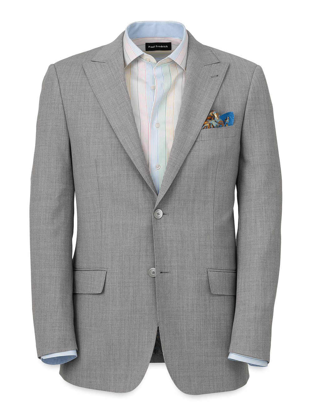Product Image of Wool Stretch Bengaline Peak Lapel Suit Jacket-Light Grey