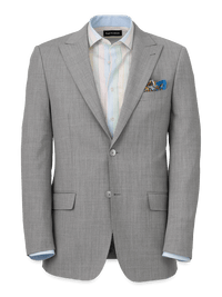 Wool Stretch Bengaline Peak Lapel Suit Jacket - Light Grey