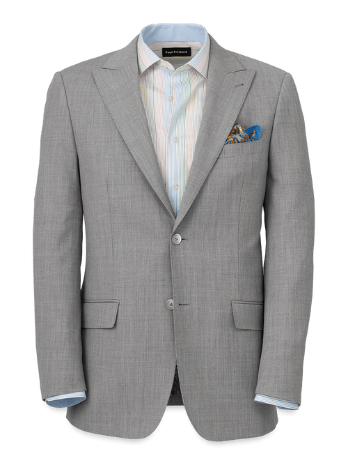Wool Stretch Bengaline Peak Lapel Suit Jacket - Light Grey