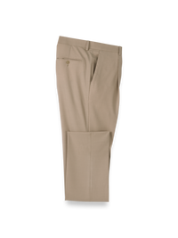 Wool Stretch Bengaline Pleated Suit Pants - Light Tan