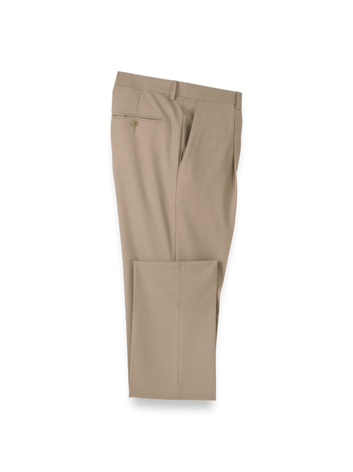 Wool Stretch Bengaline Pleated Suit Pants - Light Tan