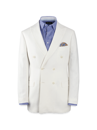 Linen Blend Double Breasted Peak Lapel Suit Jacket - White