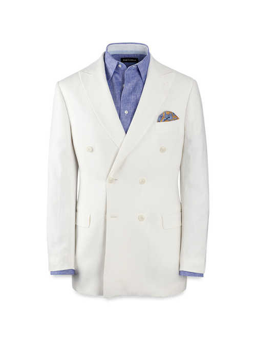 Linen Blend Double Breasted Peak Lapel Suit Jacket - White