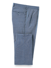 Italian Wool Check Pleated Suit Pants - Cobalt