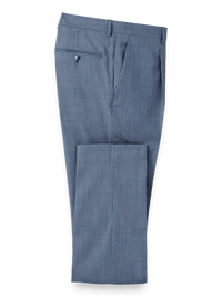 Wool Micro Check Single Pleat Suit Pants - Cobalt