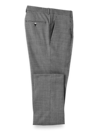 Wool Micro Check Single Pleat Suit Pants - Black