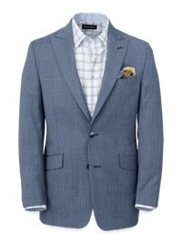 Wool Micro Check Single Breasted Peak Lapel Suit Jacket - Cobalt