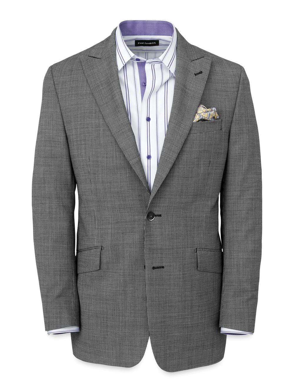 Product Image of Wool Micro Check Single Breasted Peak Lapel Suit Jacket-Black