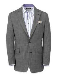 Wool Micro Check Single Breasted Peak Lapel Suit Jacket - Black