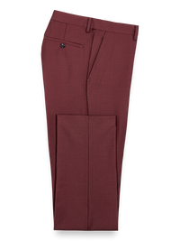 Wool Solid Flat Front Suit Pants - Dark Red