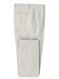 Linen Plaid Pleated Suit Pants - Light Grey