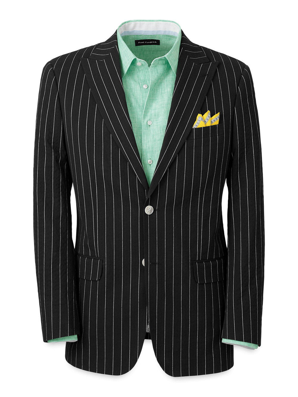 Product Image of Cotton Stretch Seersucker Pinstripe Peak Lapel Suit Jacket-Black