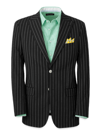 Cotton Stretch Seersucker Pinstripe Peak Lapel Suit Jacket - Black