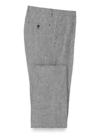 Linen Houndstooth Pleated Suit Pants - Black/white Houndstooth