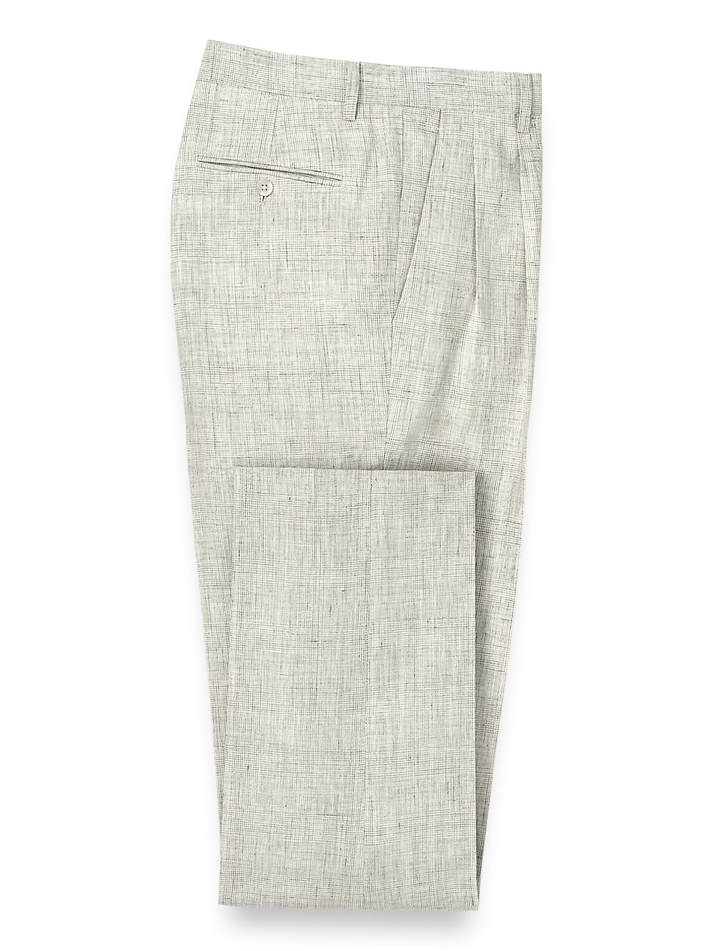 Product Image of Linen Plaid Pleated Suit Pants-Light Grey