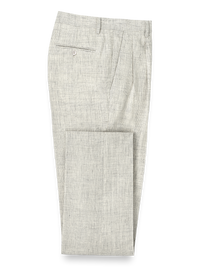 Linen Plaid Pleated Suit Pants - Light Grey