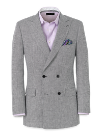 Linen Houndstooth Double Breasted Peak Lapel Suit Jacket - Black/white Houndstooth