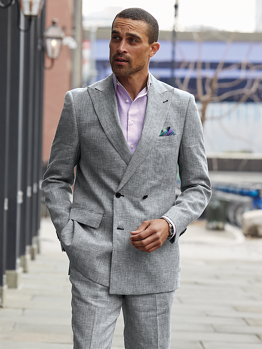 Alternate Image of Linen Houndstooth Double Breasted Peak Lapel Suit Jacket-1