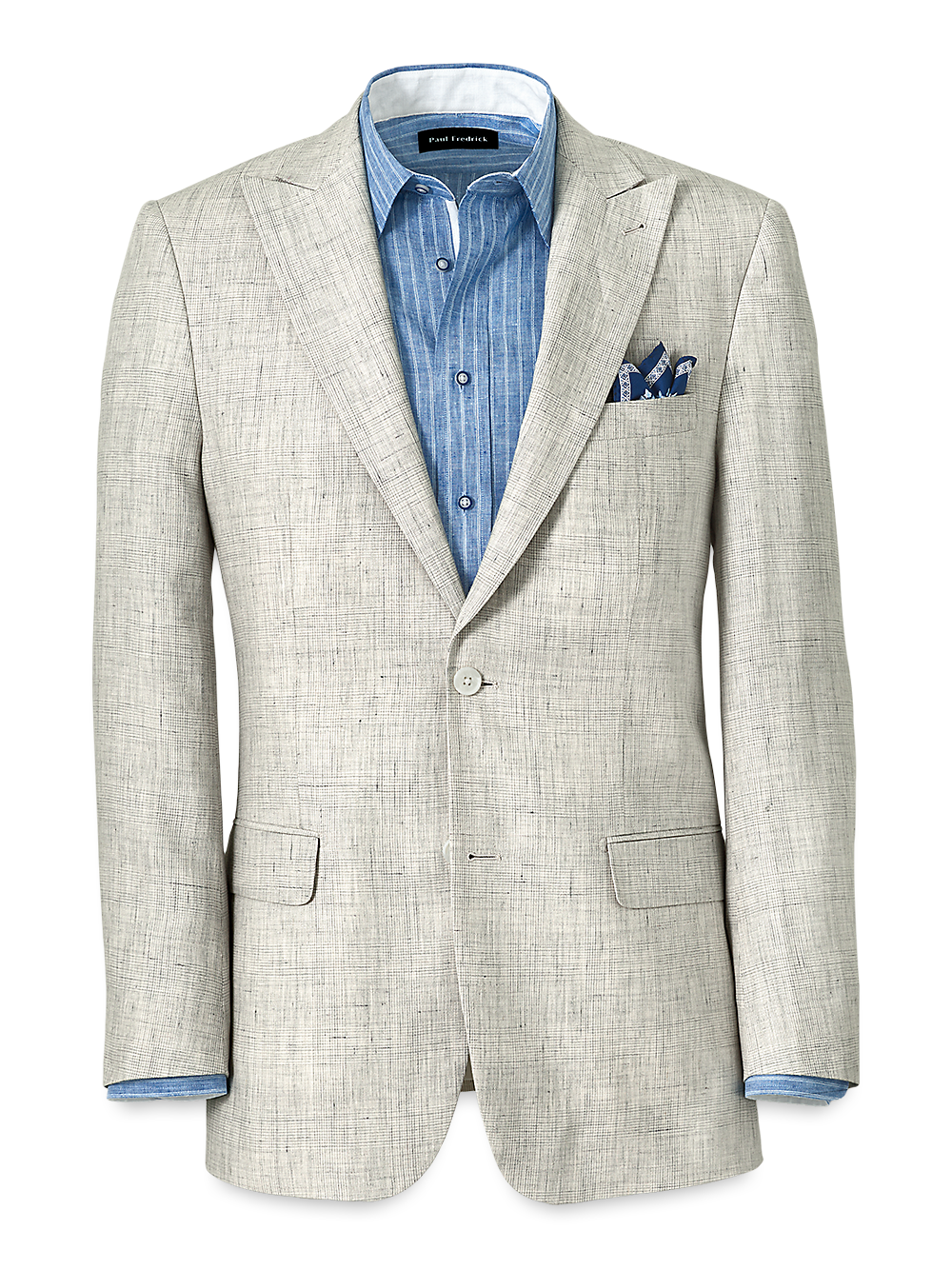 Product Image of Linen Plaid Single Breasted Peak Lapel Suit Jacket-Light Grey