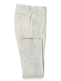 Linen Plaid Flat Front Suit Pants - Light Grey