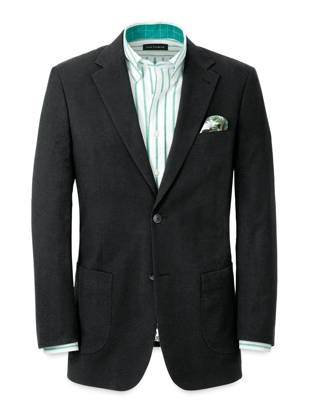Product Image of Cotton Blend Seersucker Single Breasted Notch Lapel Suit Jacket-Black