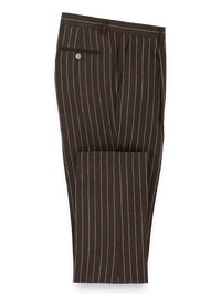 Linen Pinstripe Single Pleat Suit Pants - Dark Brown